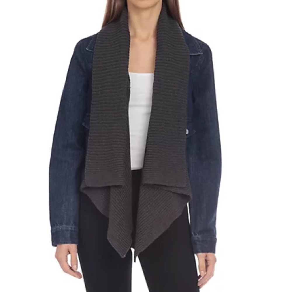 Bagatelle Denim Jacket with Draped Knit Collar